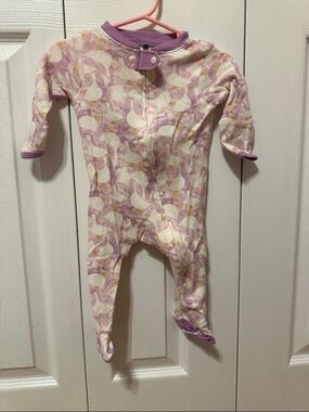 Lilac Goose-Print Footed One-Piece for Kids